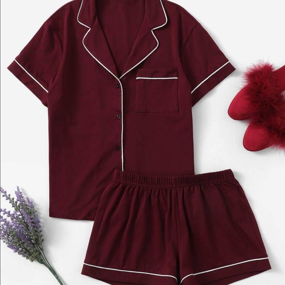 Shein Contrast Piping Short & Shorts PJ Set